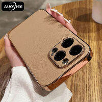 AUOVIEE เคสมือถือชุบโลหะหนังแลมบ์สกินหรูหรา,สำหรับ iPhone 14 13 12 11 Pro Max 13Pro 14 Plus ฝาครอบป้องกันเลนส์เคสกันกระแทกมือถือ