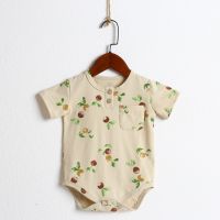 [COD] Baby bag fart clothes summer thin newborn childrens short-sleeved romper triangle crawling treasure printed jumpsuit