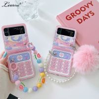 สำหรับ Samsung Galaxy Z Flip 3 4เคสโซ่พันข้อมือการ์ตูนดอกไม้มุกสำหรับ Samsung Galaxy ZFlip3 Z Flip 4 3 Hairball Bracelet SiChuanZhiChengMao