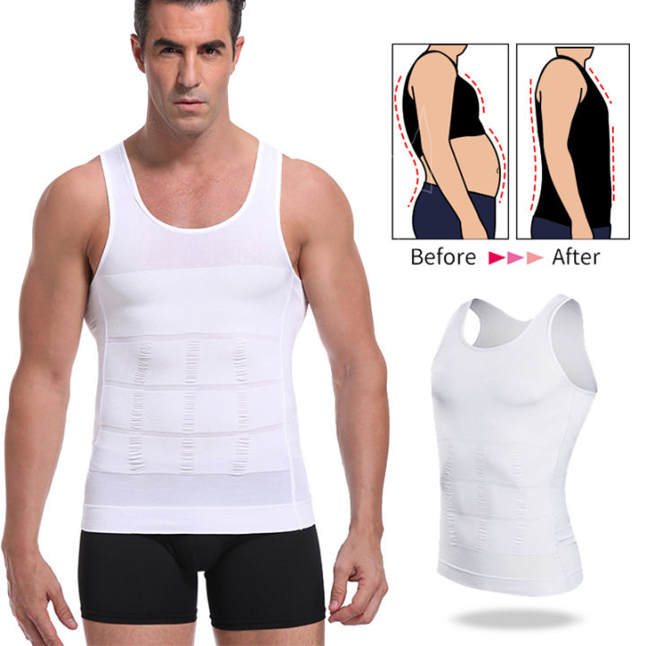 Mens Slimming Body Shaper Waist Trainer Vest Chest Compression