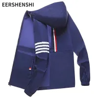 EERSHENSHI เสื้อคาร์ดิแกนมีซิปคู่ป้องกันแสงแดดสำหรับผู้ชาย แจ็คเก็ตมีฮู้ดคาร์ดิแกนระบายอากาศได้ดีบางเฉียบสำหรับใส่กลางแจ้งฤดูร้อน