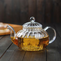 600ml Striped pumpkin shape flower teapot Glass Teapot with Infuser Tea Leaf Herbal Heat Resistant Glass Pot Flower TeaCup