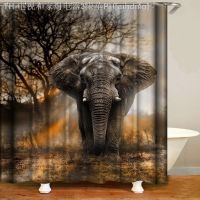 【CW】●  Elephant Shower Curtain Watercolor Painting Print  Curtains Set with Hooks