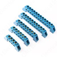 4/6/8/10/12 Positions Terminal Block Connector Strip Brass Ground Neutral Bar Electrical Distribution Wire Screw Terminal Blue