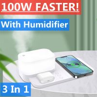 ZZOOI 100W Wireless Charger Pad Stand Humidifier For IPhone 14 13 12 11 XR 8 Airpods Pro Samsung 3 In 1  Fast Charging Dock Station