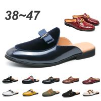 Luxury Designer Casual Moccasins Sandals Mens Anti-slip Flat Half Shoes for Men Loafers Leather Slippers Breathable Mules Slides