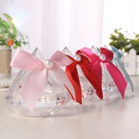 Creative Diamond Shaped Candy Box with Bow Dessert Gift Packaging Box Plastic Wedding Candy Box Transparent Small Storage Box