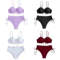 hotx 【cw】 Ladies Beachwear Color Split Soft Swimwear Female Low Waist 03KA