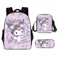 3ชิ้นชุด Mochila Kuromi สาวโรงเรียนกระเป๋าเป้สะพายหลังเดินทางกระเป๋าเป้สะพายหลังนักเรียนถุงเก็บ Bookbags ดินสอกระเป๋าคอสเพลย์กระเป๋า