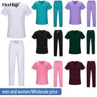 Wholesale Uniforms for Men and Women Oral Solid Color Spa Beauty Institution Nursing Workwear Uniforms Scrubs Suit Short Sleeve