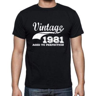 Vintage 1981 Aged To Perfection Black Mens Tshirt