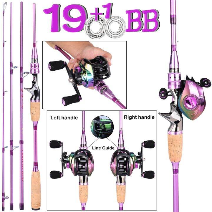 sougayilang-2-1m-fishing-rod-combo-purple-carbon-fiber-baitcast-rod-19-1bb-baitcasting-fishing-reel-for-freshwater-and-saltwater