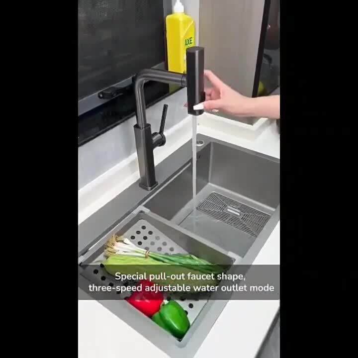 LED Kitchen Faucet Temperature Display Kitchen Sink Faucet Pullout Three Mode Kitchen Taps Cold