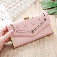 Women Wallets Long Hollow Flowers Hasp Zipper Coin Purses Female Solid Color Card Holder Ladies Multifunction Clutch Money Clip