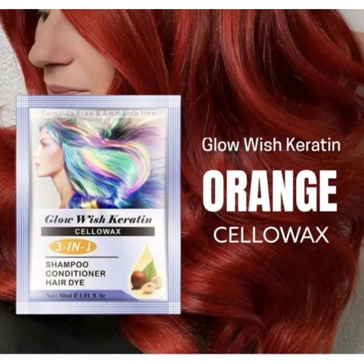 Glow Wish Keratin Cellowax 3IN1 Shampoo Conditioner Hair Dye Orange
