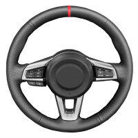 Hand Sewing Car Steering Wheel Cover Wrap Red Marker For Mazda MX5 MX-5 2016 2017 2018 2019 2020 2021 Black Artificial Leather