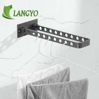 ✗❈ LANGYO Black/White/Gray Wall Mounted 18 Holes Aluminum Clothes Hanger Clothes Hook Foldable Clothes Rack Bathroom Accessories