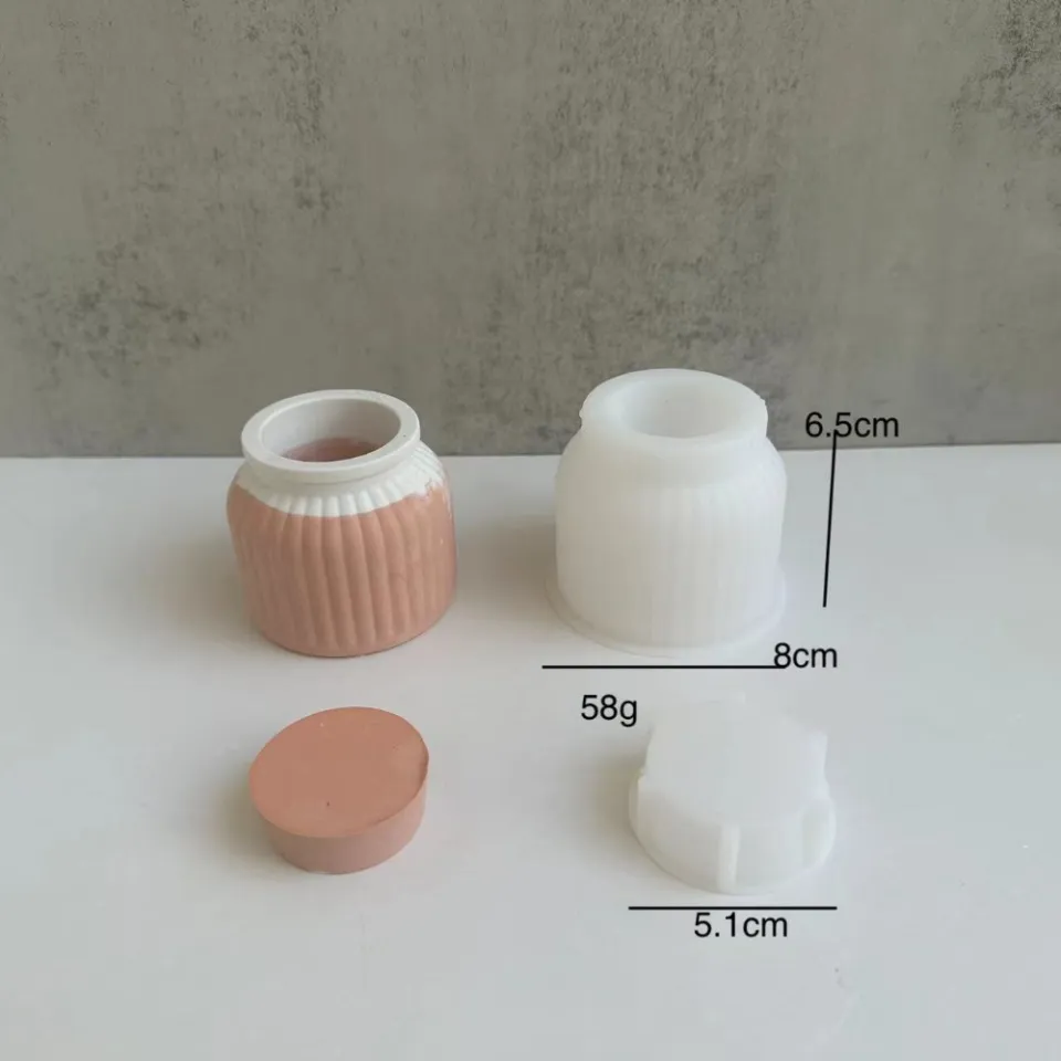 Round Stripe With Cover Candle Cup Silicone Mold DIY Plaster