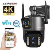 LS VISION 8MP 4K IP Camera Outdoor WiFi PTZ Three Lens Dual Screen 10X Optical Zoom Auto Tracking Waterproof Security CCTV Cam