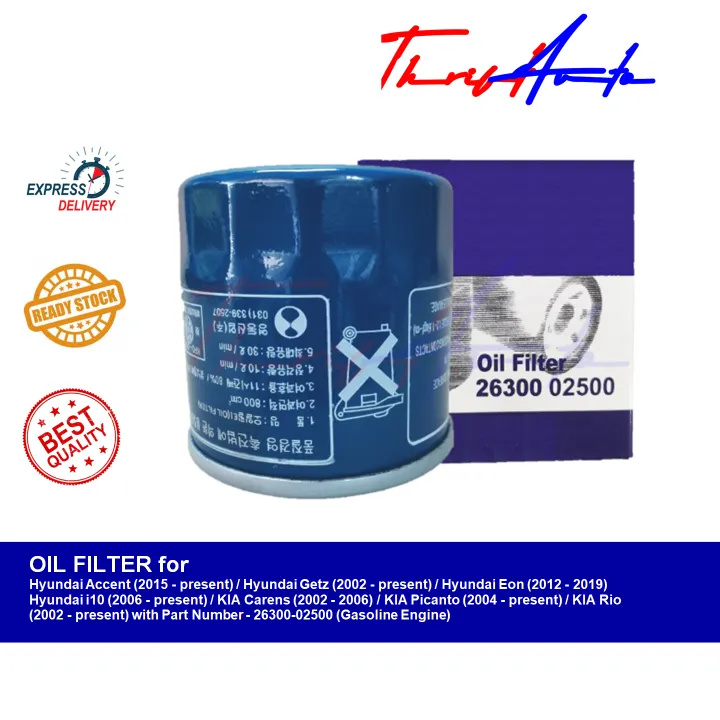 Oil Filter (2630002500) for Hyundai Accent, Getz, Eon, i10, Kia Rio, Carens, Picanto (Gasoline