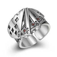 Retro Cool Alloy Men Ring Punk Style Opening Ring Personality Playing Card Rings Personality Male Female Finger Jewelry