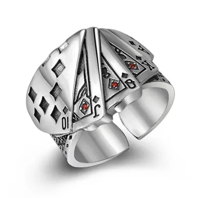 Retro Cool Alloy Men Ring Punk Style Opening Ring Personality Playing Card Rings Personality Male Female Finger Jewelry