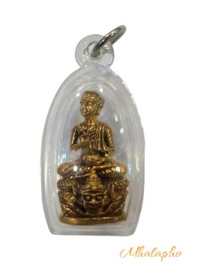 Phra Upakut Mh̄ā t̄he ro พระอุปคุต มหาเถระ หมายเลข ๔๖๓ เนื้อพระเปียกทอง Thai amulets