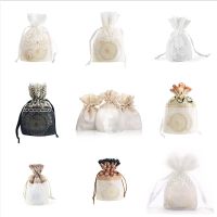 24pcs 10x14cm White Organza Bag rose gold Wave Lace Drawstring Bag Jewelry Bag Packaging Gift Bag Wedding Party Christmas Bag Gift Wrapping  Bags