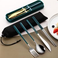 Portable Cutlery Set Gold Knife Fork Spoon Chopsticks Stainless Steel Tableware Sets With Case Utensils For Kitchen Travel Flatware Sets