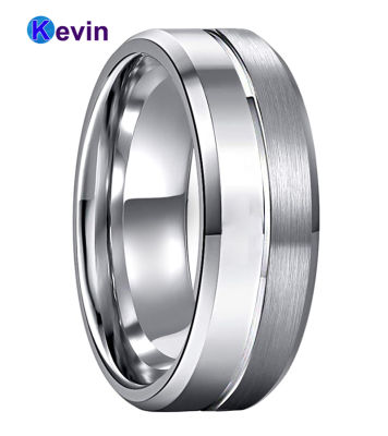 Men Women Wedding Band Tungsten Carbide Wedding Ring With Groove Bevel Polish Brush Finish 8MM Comfort Fit