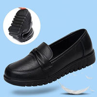 LIHUAMAO Women wedges heel shoes slip on round toe office lady comfortable soft outsole black uniform work shoes casual fashion