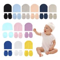 2023 New Baby Infants Anti Scratching Knitted Cotton Gloves Hat Set Newborn Mittens Cap