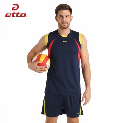 Etto Men Professional Volleyball Suit Shorts &amp; Sleeveless Jersey Volleyball Set Male Sports Uniforms Training Kit HXB016