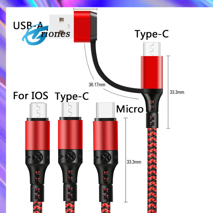 usb-หลายตัวไนลอนถัก3-in-1สายเคเบิลอะแดปเตอร์ชาร์จเร็วสุดๆสำหรับ-type-c-iphone-android