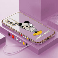 เคสเคสโทรศัพท์สำหรับ OPPO A59 OPPO F1S VIVO ฟรีสายคล้อง V19 + การ์ตูน Mickey Mouse ขอบสี่เหลี่ยมชุบเคลือบเคสโทรศัพท์เคสโทรศัพท์นิ่มสุดหรู