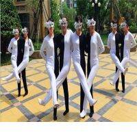 Adult / child black / white leg dance costume Funny costume visual illusion Russian dance Siamese dance Siamese clothing