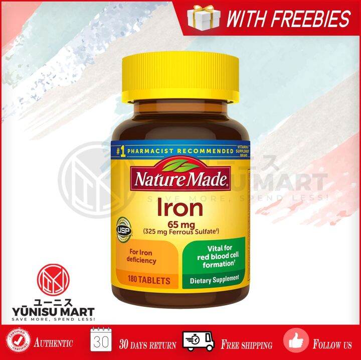 Natures Made Iron 65mg Dietary Supplement 180 tablets (With Freebies