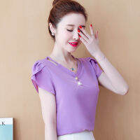 เสื้อยืดผู้หญิงแฟชั่น Atasan Sifon Xia Chaoxian Underlay