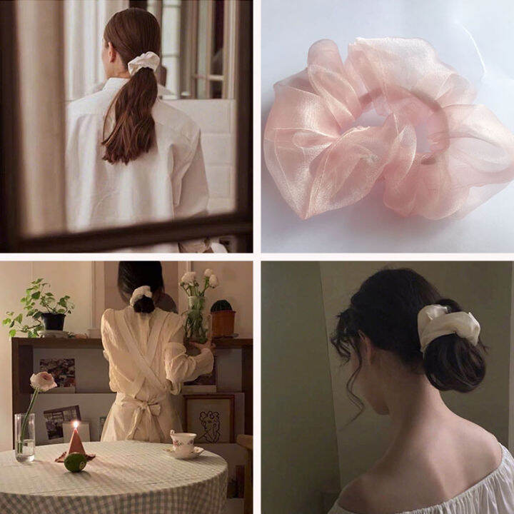 ผู้หญิงชีฟอง-scrunchies-สำหรับที่รัดผมหญิงโปร่งใสผ้ายืดหยุ่นเชือกรัดผมอุปกรณ์ผมผูก