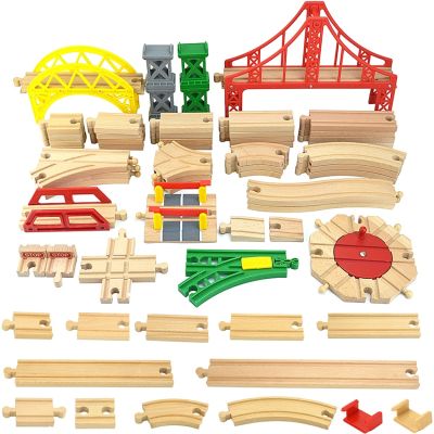 Wooden Tracks Beech Train Car Railway Traffic Light Bridge Wood Accessories Fit for Biro All Brand Track Toy Building Blocks
