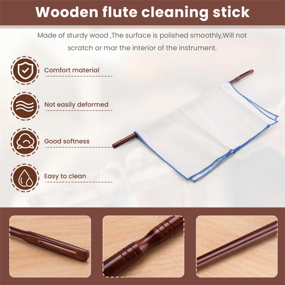 Wooden Flute Cleaning Rod Flute Cleaning Cloth Flute Care Kit