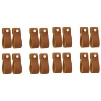 Leather Drawer Pulls 16 Pcs Leather Dresser Knobs Handmade Pure Leather Handles for Cabinet Doors and Drawers (Brown)