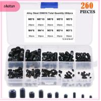 SHUTUN เหล็กกล้าคาร์บอนเกรด12.9 ชุดสกรูสกรู สีดำสีดำ M3/4/5/6/8 Hex grub screw Assortment KIT พร้อมกล่องเก็บของ 10ขนาด ชุดสกรูจัดประเภทเมตริก ตกแต่งด้วยไม้ตกแต่ง