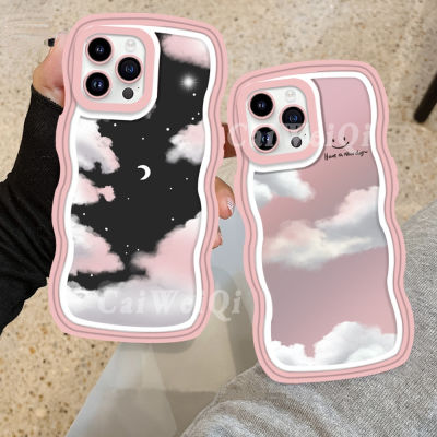 เคส Caiweiqi A78 A58 Hp Oppo A5s A12 A17 A78 5G A16 A16s A54s A96 A74 A55 A57 A16E A3S A15 A1K A95 A7 A77s A76 Reno 8T A5 5F ภาพวาดสีน้ำมันกลางวันและกลางคืนเมฆดวงจันทร์ดวงดาวขอบคลื่นเคสโทรศัพท์ที่ดีที่สุด