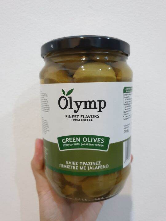 พร้อมส่ง-olymp-โอลิม-มะกอกเขียว-สอดไส้พริกจาลาพีโน-ขนาด-700-กรัม-olymp-green-olives-700-g