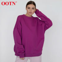 OOTN Purple Round Neck Cotton Loose Pullover Woman Clothes Long Sleeve Simple Winter Sweatshirt Women Fashion Casual Sporty 2021