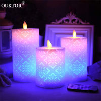 【CW】Dancing Flame LED Candle Light with RGB Remote Control Timer Wax Pillar Candle for Wedding Christmas Decoration Room Night Light