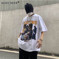 MAYCHEER เสื้อยืดแขนสั้นผู้ชาย การพิมพ์แฟชั่นขนาดพลัสหลวม