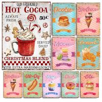 Vintage Ice Cream Metal Tin Sign Christmas Bathroom Decoration Restaurant Club Cocoa and Dessert Poster Dining Room Decor Plates