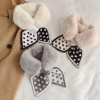 น่ารัก Polka Dot Faux กระต่ายขนสัตว์ Thicken Plush ผ้าพันคอผู้หญิงฤดูหนาวกลางแจ้งขนสัตว์ถักขนสัตว์คอ Guard Warm Shawl Q38